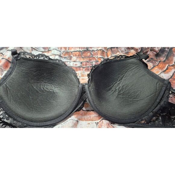 Smart & Sexy 38 DD Black Lacey Bra Underwire Lightly Padded Push up Cutouts EUC - Picture 4 of 6